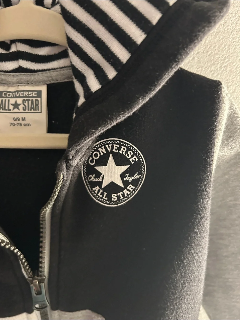 Converse Kids Black, White & Gray Striped Hood Zip-Up